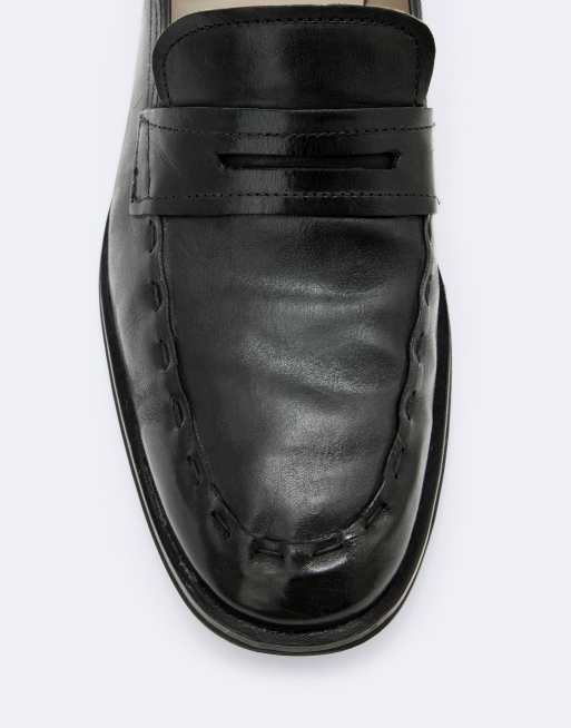 AllSaints Jules leren loafers met stiksel in zwart, 3 van 4