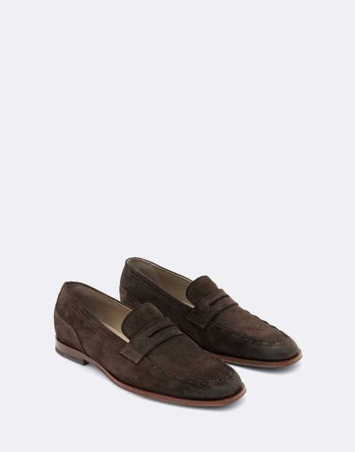 AllSaints Jules mocasines de cuero y ante cosidos en marrón oscuro, 4 de 4