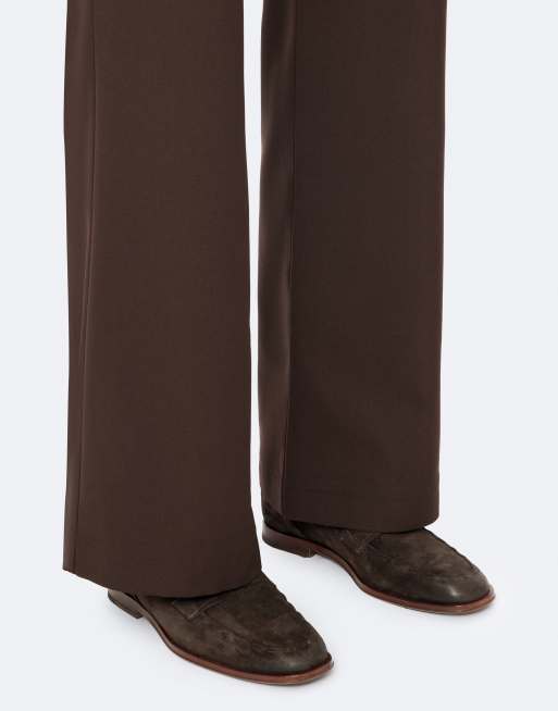 AllSaints Jules mocassins en cuir et daim à surpiqûres marron foncé, 2 de 4
