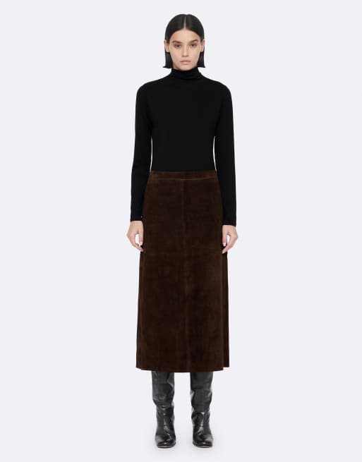 AllSaints Jupe Olivia en daim marron fango, 2 de 7