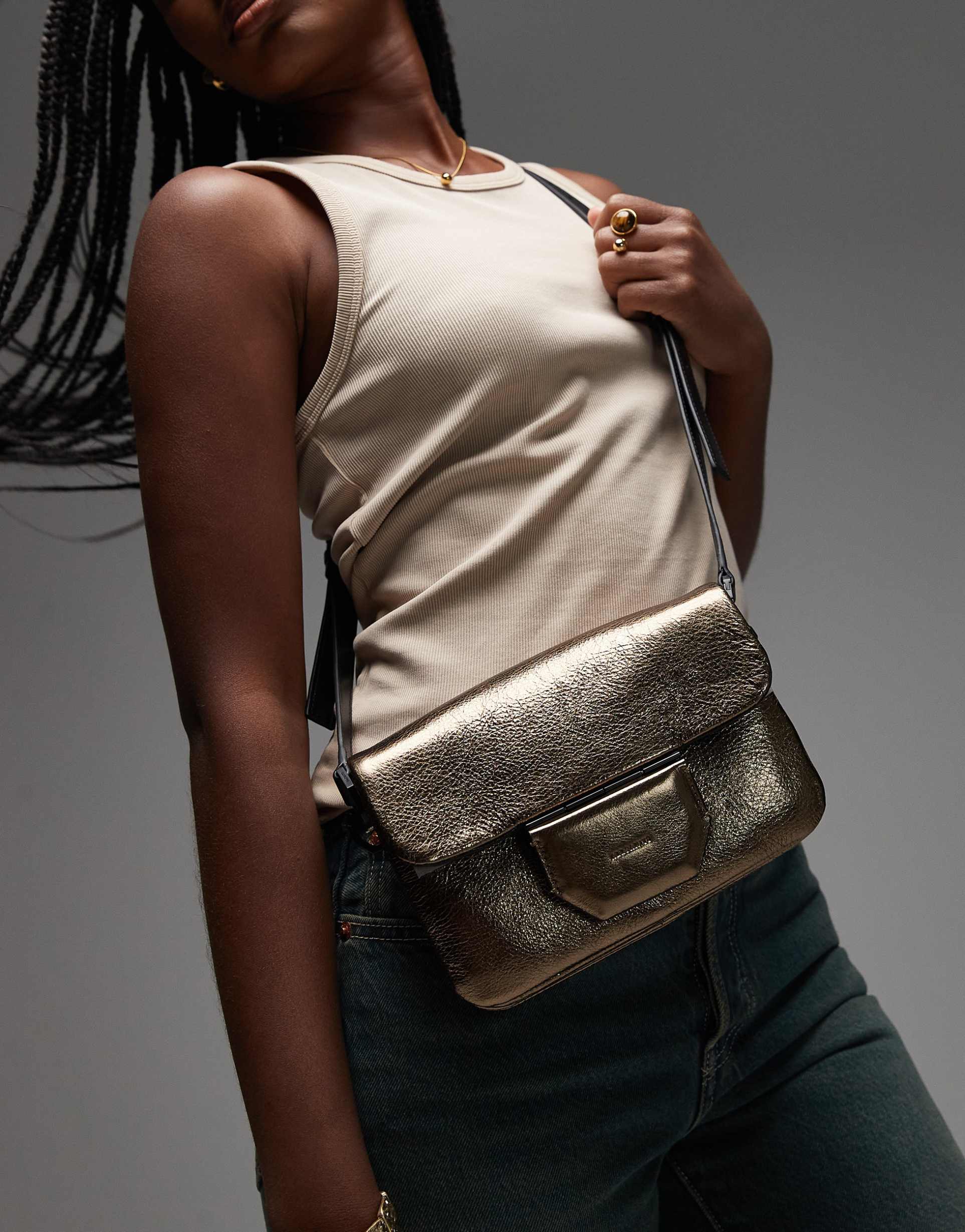 allsaints jupiter crossbody bag in gold