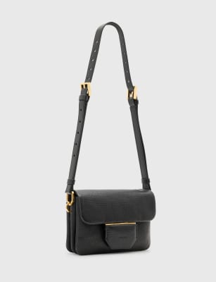 AllSaints AllSaints Jupiter grain leather crossbody bag in black