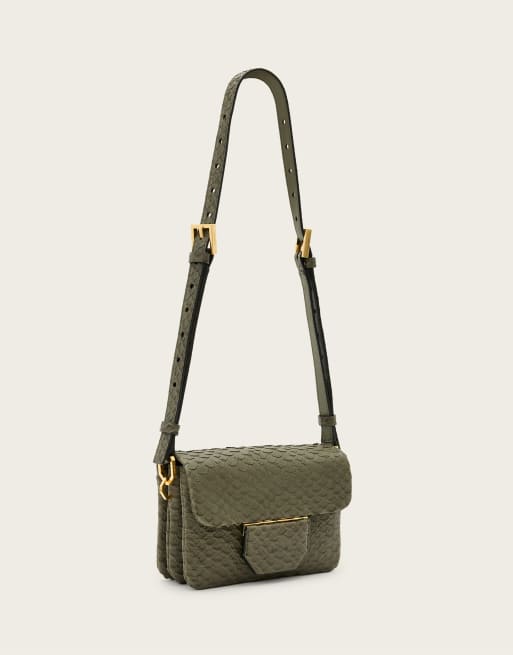 AllSaints – Jupiter Snake – Umhängetasche in Military-Grün