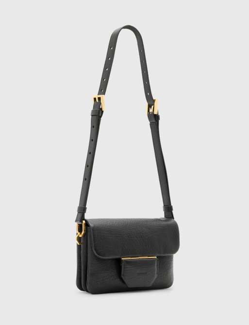 AllSaints - Jupiter - Sort crossbody-taske i tekstureret læder