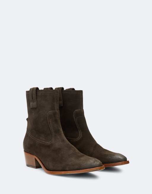 AllSaints Jura leather suede zip boot in dark brown, 3 of 4