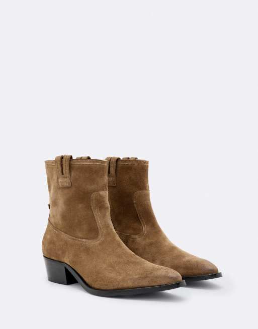 AllSaints Jura Wildleder-Stiefelette mit Reißverschluss in Tabakbraun, 2 von 4
