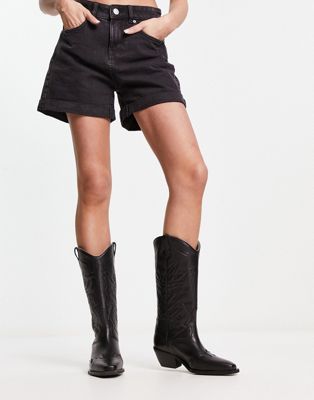 AllSaints Kacey leather western cowboy boots in black
