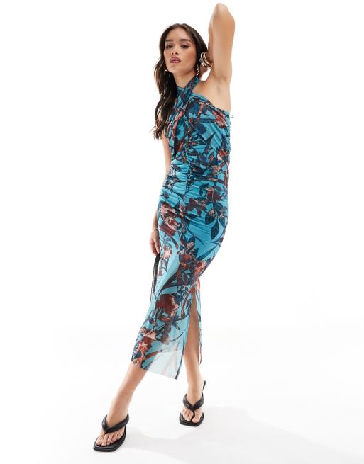 AllSaints - Kaih Batu - Robe mi-longue à dos nu et encolure croisée - Bleu lagon