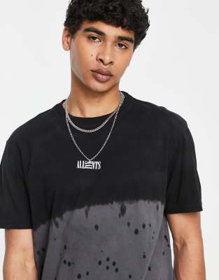 AllSaints Kallen logo t-shirt in black bleach wash - ASOS Price Checker