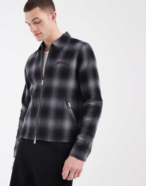 AllSaints Kapi long sleeve zip through shirt in blue check
