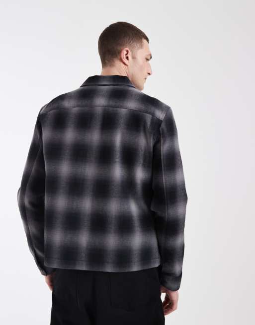 AllSaints Kapi long sleeve zip through shirt in blue check, 4 of 5