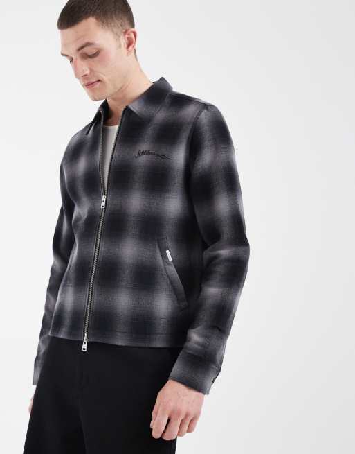 AllSaints Kapi long sleeve zip up shirt in blue plaid, 2 of 5