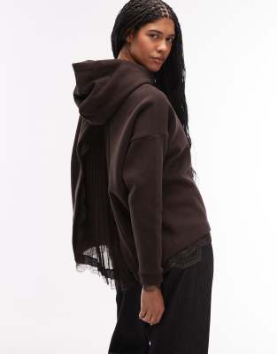 AllSaints - Kapuzenpullover in Braun mit Spitzenbesatz-Brown