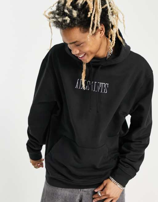 AllSaints – Kapuzenpullover in Schwarz mit Schatten-Print 