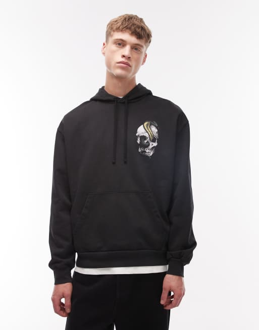 AllSaints – Kapuzenpullover in verwaschenem Schwarz mit Totenkopf-Schlangengrafik, 3 von 5