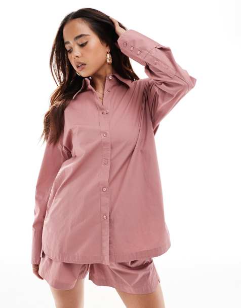 AllSaints Karina oversized shirt co-ord in dusty rose pink - view 1