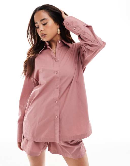AllSaints Karina oversized shirt co-ord in dusty rose pink