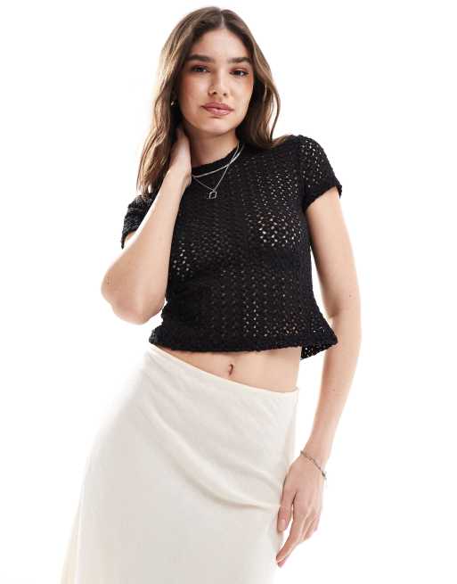 AllSaints - Karma Stevie - Open gebreid T-shirt in zwart