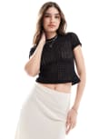 [AllSaints] AllSaints Karma Stevie open knit t-shirt in black 10 black