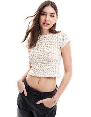 AllSaints AllSaints Karma Stevie open knit t-shirt in white