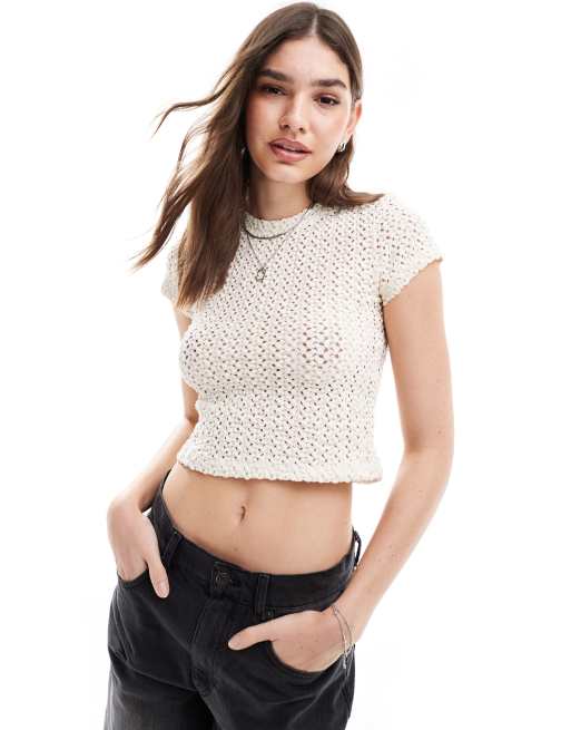 AllSaints - Karma Stevie - T-shirt bianca in maglia traforata