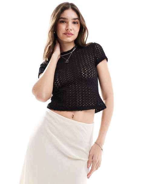 AllSaints - Karma Stevie - T-shirt en maille ajourée - Noir - view 1