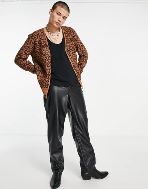 AllSaints kat animal print cardigan in brown