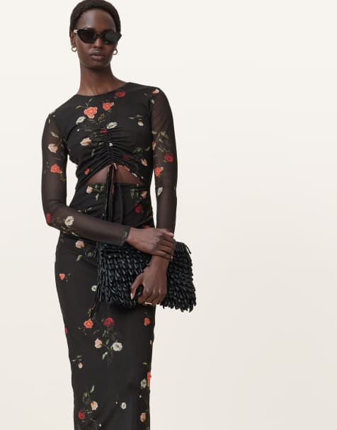 AllSaints – Kathy – Kleid aus Netzstoff in Bruyère-Schwarz - view 1