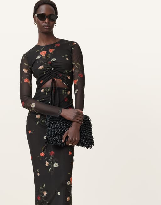 AllSaints – Kathy – Kleid aus Netzstoff in Bruyère-Schwarz