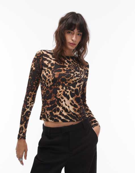 AllSaints – Katlyn – Brązowo-czarny top w panterkę - view 1