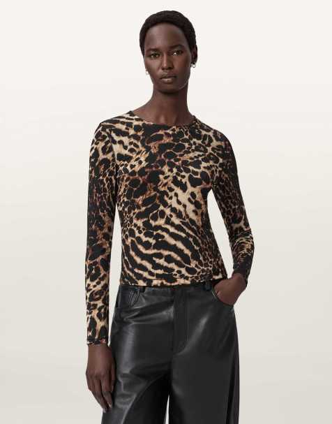 AllSaints Katlyn leopard top in brown and black - view 1