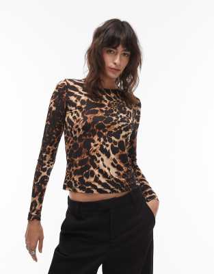 AllSaints - Katlyn - Oberteil in Braun und Schwarz mit Leopardenmuster-Brown