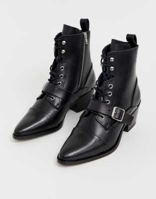 black lace up boots with buckle