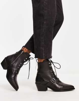 AllSaints Katy leather lace up ankle boots in black ASOS