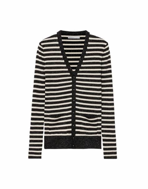 AllSaints Kay cárdigan a rayas en negro/blanco tiza - view 1