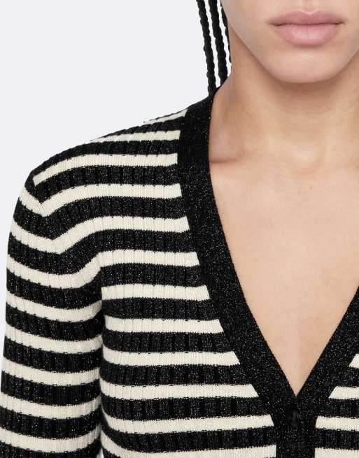 AllSaints Kay gestreifte Strickjacke in Schwarz/Chalk White, 5 von 6