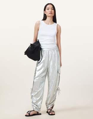 AllSaints - Kaye - Hose in Metallic-Silber-Grau