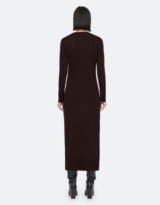 AllSaints Kayla jurk met lange mouwen in bordeauxbruin, 4 van 7