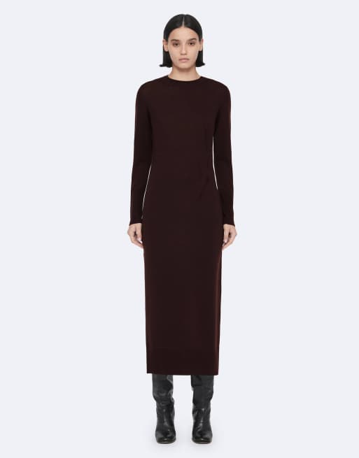 AllSaints Kayla Kleid mit langen Ärmeln in kastanienbraun, 2 von 7