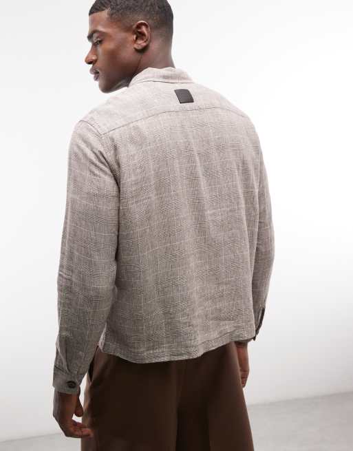 AllSaints – Keal – Jacke aus Leinenmix in Braun kariert mit Logo, 5 von 5