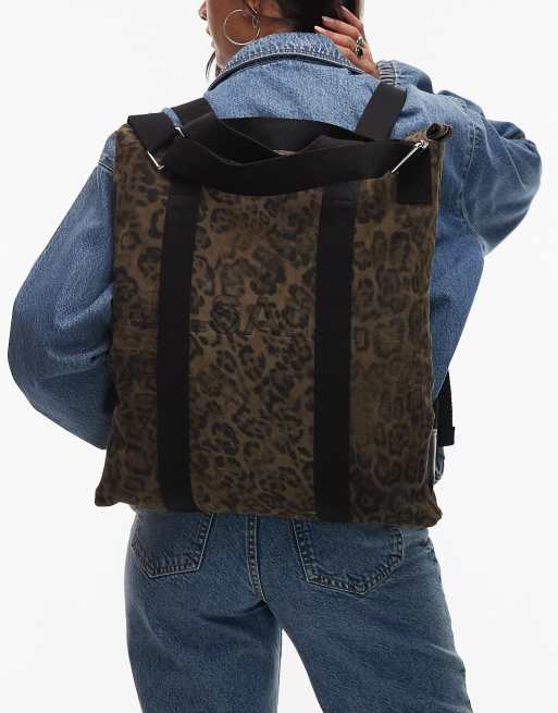 Allsaints Kei leopard backpack in brown / black - BROWN