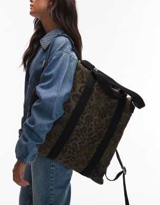 Allsaints Kei Leopard Backpack In Brown