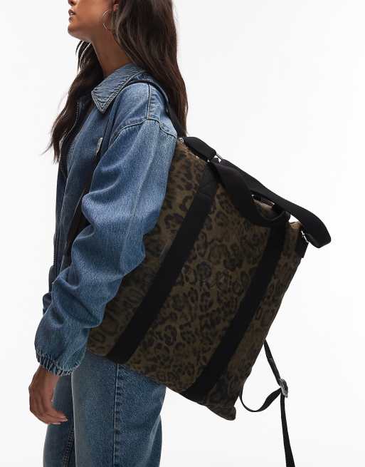 AllSaints Kei leopard backpack in brown/black | ASOS