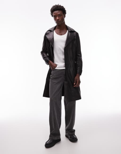 Allsaints Kellett leather trench coat in black - BLACK, 2 of 5