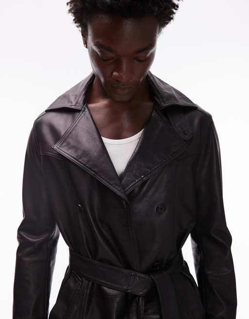 Allsaints Kellett leather trench coat in black - BLACK, 5 of 5
