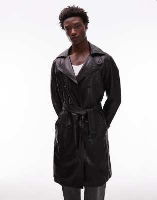 Allsaints Kellett Leather Trench Coat In Black