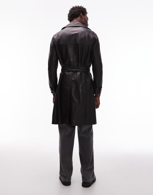AllSaints Kellett leather trench coat in black, 4 of 5