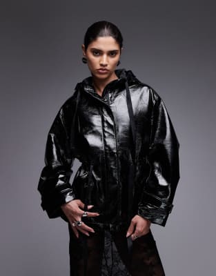 AllSaints - Kelsie - Glänzende Jacke in Schwarz