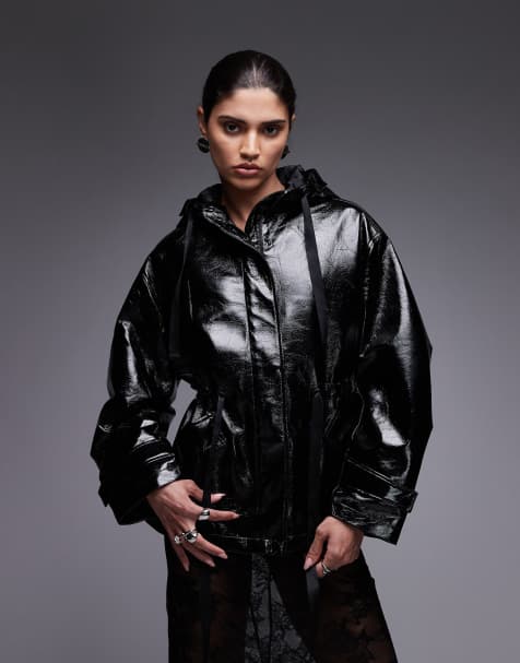 AllSaints – Kelsie – Glänzende Jacke in Schwarz - view 1