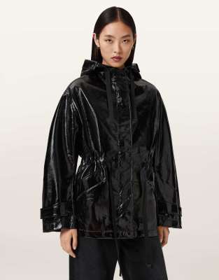 AllSaints - Kelsie - Glänzende Jacke in Schwarz